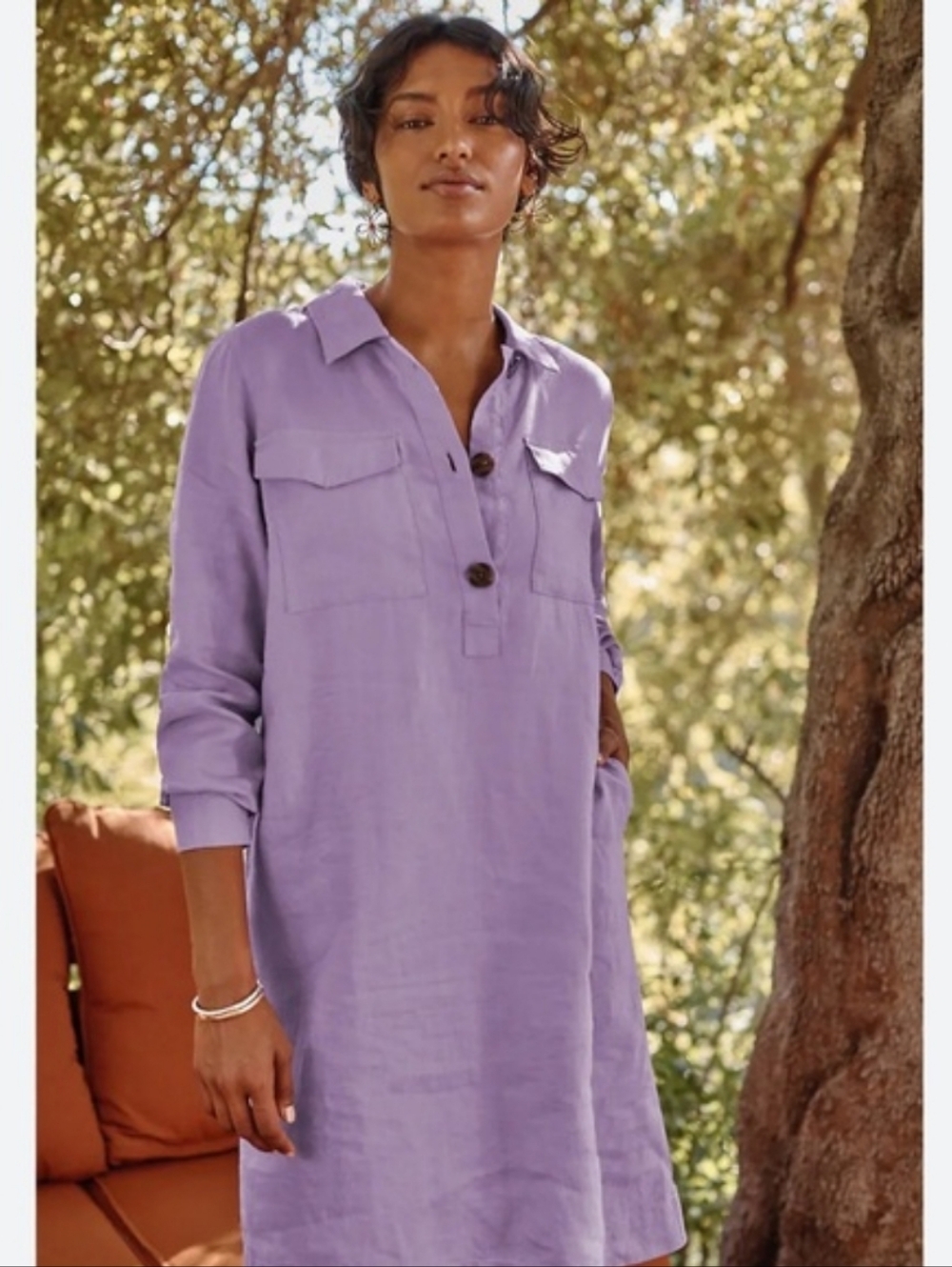 NEW J. Jill LOVE LINEN Lavender 100% Linen Button-Front Tunic Shirt Dress Small